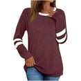 thumbnail image 1 of Lenpel Women's Long Sleeve Tops Casual Crew Neck Color Block Basic Tunic Shirts Spring Fall Fashion Outfits, 1 of 6