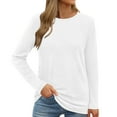 thumbnail image 1 of Lenpel Women's Long Sleeve Tops Soft Casual Crew Neck Solid Color Basic T Shirts Loose Tunic Tee Tops, 1 of 7
