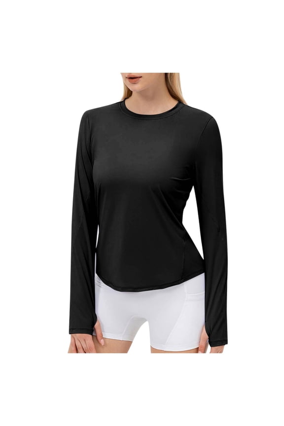Women's Long Sleeve Workout Shirts Lightweight Crew Neck Seamless Athletic Tops Running Yoga Blouses