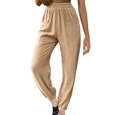 Lenpel Women's Lounge Pants Elastic High Waisted Tapered Comfy Beach Trousers Loose Casual Pants with Pockets