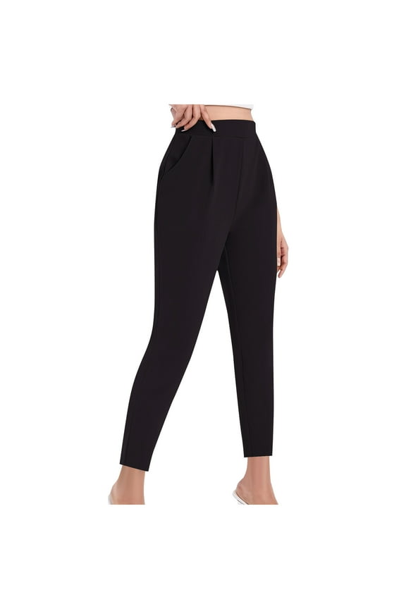 Women's Lounge Pants High Waisted Pull on Stretch Tapered Business Casual Pants Slim Work Trousers with Pockets