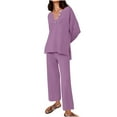 thumbnail image 1 of Lenpel Women's Lounge Set Long Sleeve Quarter Button Knit Pullover Tops Casual Pants 2 Piece Fall Fashion Outfits, 1 of 5