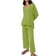 thumbnail image 1 of Lenpel Women's Lounge Set Long Sleeve Quarter Button Knit Pullover Tops Casual Pants 2 Piece Fall Fashion Outfits, 1 of 5