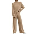 thumbnail image 1 of Lenpel Women's Lounge Sets 2 Piece Ribbed Knit Soft Long Sleeve Turtleneck Top Wide Leg Pants Casual Sweater Suits, 1 of 6