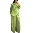 thumbnail image 1 of Lenpel Women's Loungewear Set Plus Size Cotton Linen Long Sleeve Button down Shirts Palazzo Pants Spring Casual Outfits, 1 of 6
