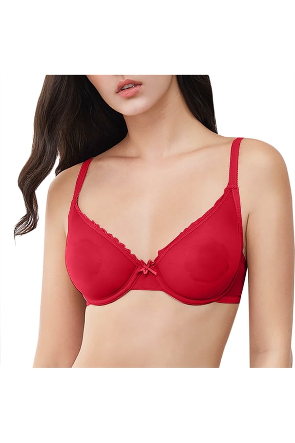 Women's Mesh Bras Unlined Wireless Non Padded See Through Plunge Bralettes Soft Supportive Bras