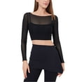 thumbnail image 1 of Lenpel Women's Mesh Crop Top Long Sleeve Crew Neck Workout Yoga Running Shirts See Through Clubwear Blouses, 1 of 6