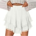 thumbnail image 1 of Lenpel Women's Mini Skorts Casual Elastic High Waisted Ruffle Tiered Flowy Skirts with Shorts Summer Boho Beach Shorts, 1 of 7