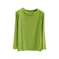 thumbnail image 1 of Lenpel Women's Modal T-Shirts Long Sleeve Crew Neck Ruffle Trim Loose Base Layer Tops Basic Casual Undershirts(Green,Medium), 1 of 7