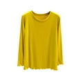 thumbnail image 1 of Lenpel Women's Modal T-Shirts Long Sleeve Crew Neck Ruffle Trim Loose Base Layer Tops Basic Casual Undershirts(Yellow,X-Large), 1 of 7