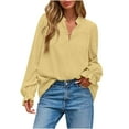 thumbnail image 1 of Lenpel Women's Oversized Blouses Casual V Neck Quarter Button Embroidered Ruffle Long Sleeve Shirts Loose Tunic Tops(Yellow,X-Large), 1 of 6