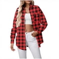 thumbnail image 1 of Lenpel Women's Oversized Button down Shirts Long Sleeve Collared Curved Hem Plaid Tunic Tops Loose Casual Blouses with Pocket(Red,X-Large), 1 of 3