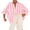 thumbnail image 1 of Lenpel Women's Oversized Button down Shirts Long Sleeve Collared Curved Hem Pleated Striped Tunic Tops Loose Casual Blouses(Pink,X-Large), 1 of 7