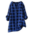 thumbnail image 1 of Lenpel Women's Oversized Button down Shirts Plus Size Long Sleeve V Neck Plaid Casual Blouses Loose Tunic Tops(Blue,XX-Large), 1 of 6