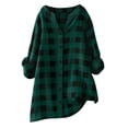 thumbnail image 1 of Lenpel Women's Oversized Button down Shirts Plus Size Long Sleeve V Neck Plaid Casual Blouses Loose Tunic Tops(Green,X-Large), 1 of 6