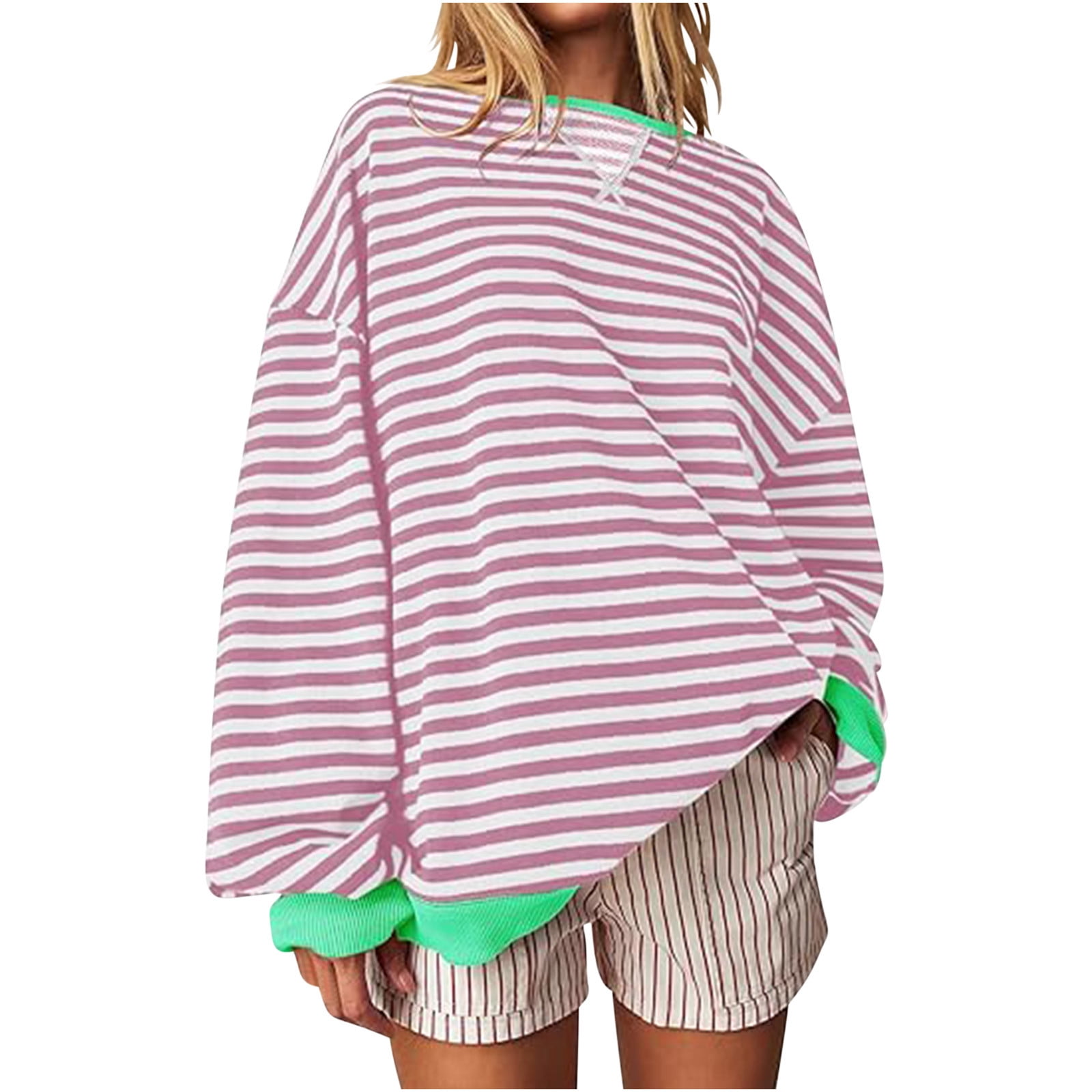 Remi | Women's Oversized Striped Long Sleeve Crew Neck Sweatshirt main image 1