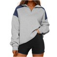 thumbnail image 1 of Lenpel Women's Oversized Sweatshirts Quarter Zip up Long Sleeve Color Block Pullover Tops Fashion Fall Outfits, 1 of 1