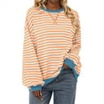 thumbnail image 1 of Lenpel Women's Oversized Sweatshirts Striped Crew Neck Long Sleeve Color Block Pullover Tops Casual Loose Shirts, 1 of 2
