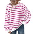 thumbnail image 1 of Lenpel Women's Oversized Sweratshirts Long Sleeve Color Block Striped Pullover Tops Loose Crew Neck Fall Outfits, 1 of 5