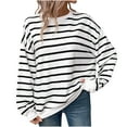 thumbnail image 1 of Lenpel Women's Oversized Sweratshirts Long Sleeve Color Block Striped Pullover Tops Loose Crew Neck Fall Outfits, 1 of 1