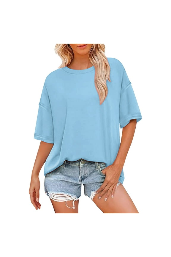 Women's Oversized T Shirts Fashion Crew Neck Half Sleeve Side Split Workout Tunic Tops Loose Casual Tees