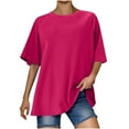 thumbnail image 1 of Lenpel Women's Oversized T Shirts Trendy Short Sleeve Crew Neck Solid Color Soft Casual Tees Loose Summer Tops, 1 of 7