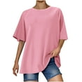 thumbnail image 1 of Lenpel Women's Oversized T Shirts Trendy Short Sleeve Crew Neck Solid Color Soft Casual Tees Loose Summer Tops, 1 of 7