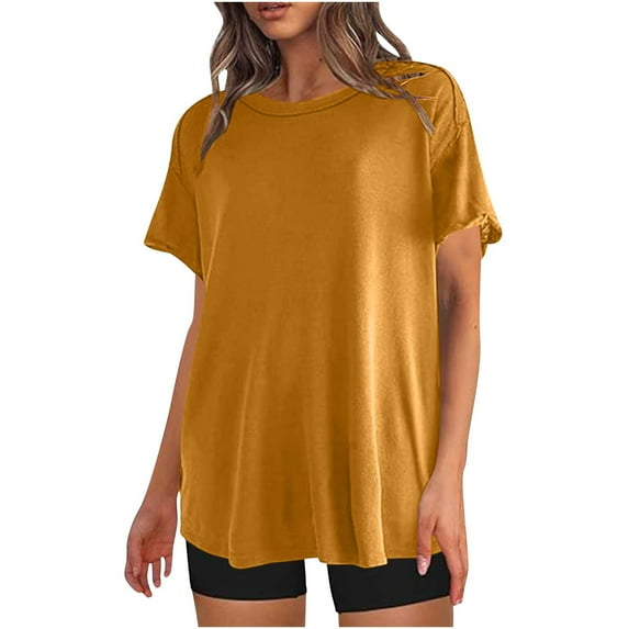 Lenpel Women's Oversized T Shirts Short Sleeve Crew Neck Solid Color Casual Tee Tops Trendy Summer Clothes
