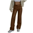 thumbnail image 1 of Lenpel Women's PU Leather Pants Loose Elastic High Waisted Straight Leg Pants Streetwear Casual Trousers with Pockets(Brown,X-Large), 1 of 7