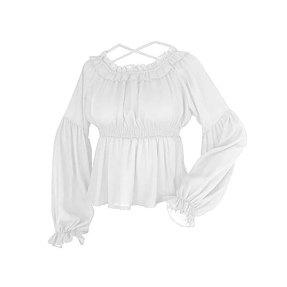 Lenpel Women's Peplum Tops Ruffle Long Sleeve Crew Neck Solid Color Babydoll Shirts Fall Fashion Blouses