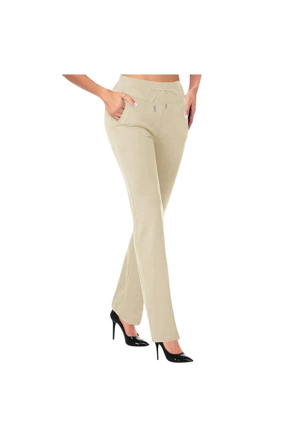 Women's Petite Flare Leggings High Waisted Drawstring Business Casual Dress Pants Slim Work Trousers