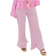 thumbnail image 1 of Lenpel Women's Plaid Flare Pants Elastic Waist Ruffle Hem Wide Leg Pants Baggy Casual Trousers Palazzo Travel Pants(Pink,Medium), 1 of 6