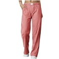 thumbnail image 1 of Lenpel Women's Plaid Wide Leg Pants Elastic High Waisted Drawstring Pajama Lounge Pants Loose Casual Trousers with Pockets, 1 of 8