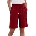 thumbnail image 1 of Lenpel Women's Plus Size Bermuda Shorts Casual Knee Length Elastic High Waisted Drawstring Wide Leg Shorts Summer Beach Shorts, 1 of 5
