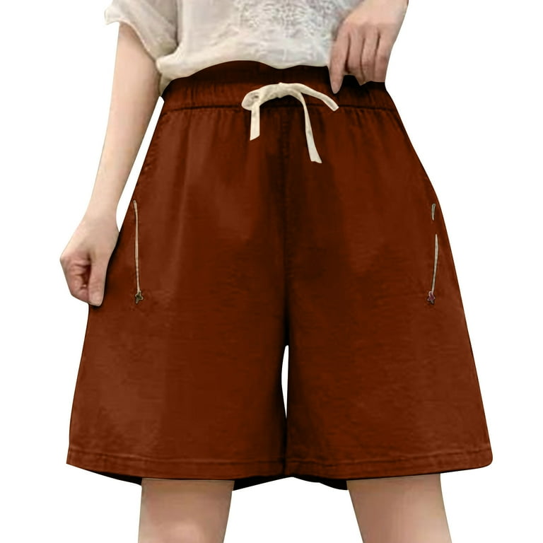 Lenpel Women's Plus Size Bermuda Shorts Cotton Elastic High
