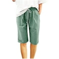 thumbnail image 1 of Lenpel Women's Plus Size Bermuda Shorts Elastic High Waisted Drawstring Knee Length shorts Summer Casual Shorts with Pockets, 1 of 4