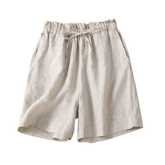 Lenpel Women's Plus Size Bermuda Shorts Elastic Waist Drawstring Cotton Linen Shorts Lightweight Casual Shorts with Pockets