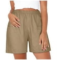 thumbnail image 1 of Lenpel Women's Plus Size Bermuda Shorts Lightweight Elastic High Waisted Straight Leg Knee Length Shorts Casual Summer Shorts with Pockets, 1 of 7