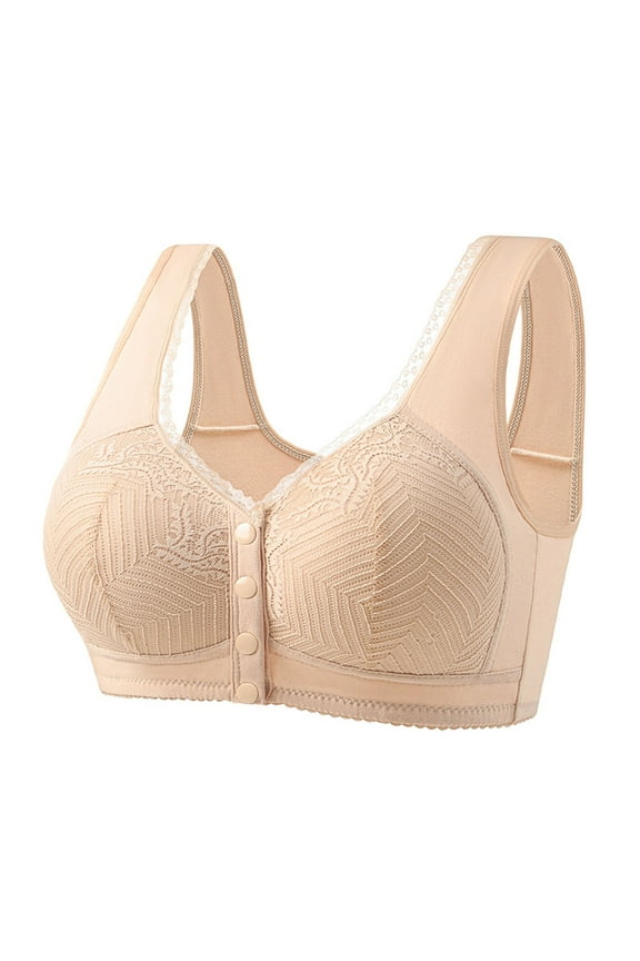 Women's Plus Size Bras Wireless Support Lift Full Coverage Lace Front Closure Bralettes Comfort Sports Bras