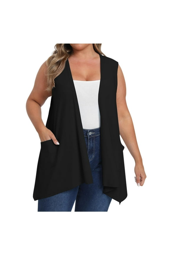 Women's Plus Size Cardigans Lightweight Sleeveless Open Front Casual Cardigans Fashion Summer Vests with Pockets