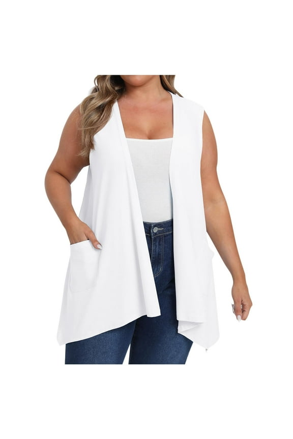 Women's Plus Size Cardigans Lightweight Sleeveless Open Front Casual Cardigans Fashion Summer Vests with Pockets