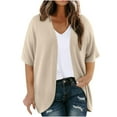 thumbnail image 1 of Lenpel Women's Plus Size Cardigans Short Sleeve Open Front Lightweight Knit Sweaters Summer Beach Vacation Outfits, 1 of 7