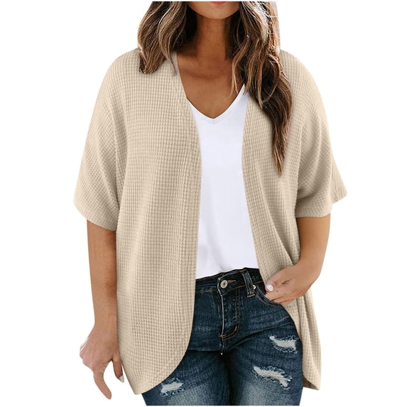 Lenpel Women's Plus Size Cardigans Short Sleeve Open Front Lightweight Knit Sweaters Summer Beach Vacation Outfits