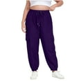 thumbnail image 1 of Lenpel Women's Plus Size Cargo Sweatpants Elastic High Waisted Drawstring Tapered Workout Lounge Pants Athletic Casual Joggers(Purple,Large), 1 of 7