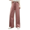 thumbnail image 1 of Lenpel Women's Plus Size Casual Pants Elastic High Waisted Drawstring Wide Leg Cotton Linen Trousers Baggy Lounge Pants with Pockets, 1 of 4