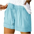 thumbnail image 1 of Lenpel Women's Plus Size Casual Shorts Elastic High Waisted Drawstring Comfy Shorts Summer Beach Shorts with Pockets, 1 of 7