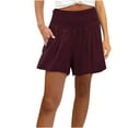 thumbnail image 1 of Lenpel Women's Plus Size Casual Shorts Elastic High Waisted Pleated Ruffle Beach Shorts Lightweight Summer Shorts with Pockets, 1 of 7