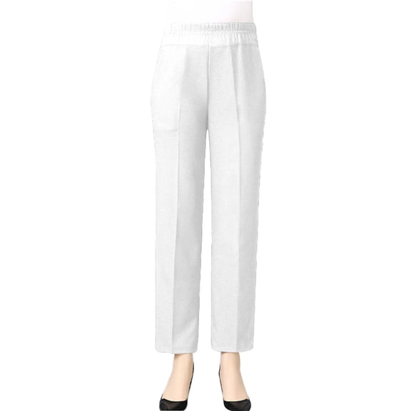 Lenpel Women's Plus Size Cotton Linen Pants Elastic High Waisted Pull on Straight Leg Work Pants Dressy Casual Trousers