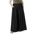 thumbnail image 1 of Lenpel Women's Plus Size Culottes Pants Ribbed Wide Leg Elastic Waisted Trousers Flowy Palazzo Pants with Pockets, 1 of 7