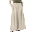 thumbnail image 1 of Lenpel Women's Plus Size Culottes Pants Ribbed Wide Leg Elastic Waisted Trousers Flowy Palazzo Pants with Pockets, 1 of 7